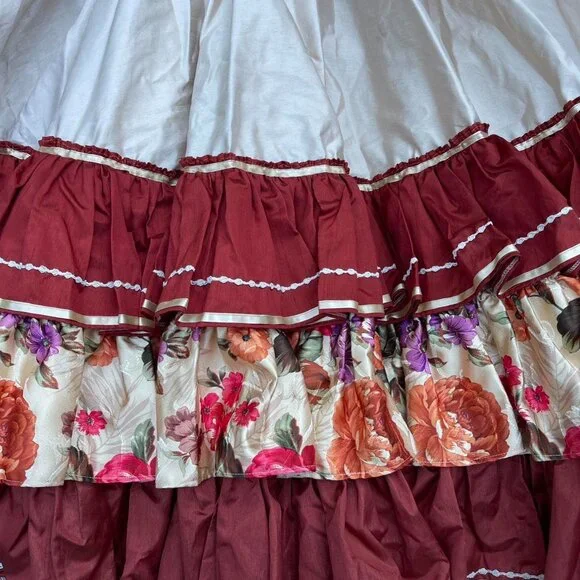 Vtg 70s Handmade Prairie Dress Ruffle Puff Sleeve Cottagecore Maxi Floral Size L - Picture 3 of 8